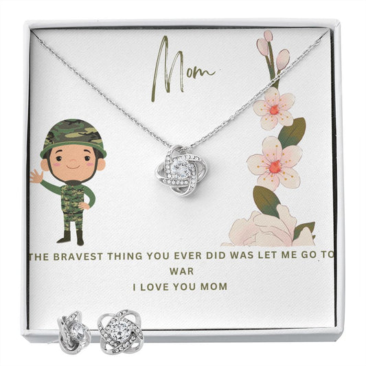 Love Knot Earrings and Necklace Set Military Mom